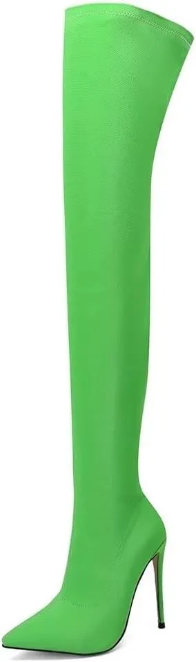 Frankie Hsu Sexy Stretch Fabric Stiletto Over The Knee Boot, Fashion Classic Thigh Style, Large Big Size Kitten Heels Above Knee High Shoes For Women US5-15