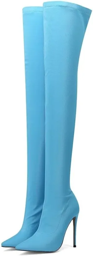 Frankie Hsu Sexy Stretch Fabric Stiletto Over The Knee Boot, Fashion Classic Thigh Style, Large Big Size Kitten Heels Above Knee High Shoes For Women US5-15