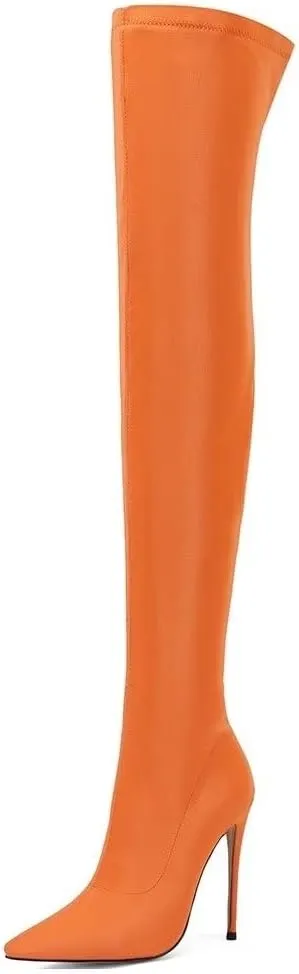 Frankie Hsu Sexy Stretch Fabric Stiletto Over The Knee Boot, Fashion Classic Thigh Style, Large Big Size Kitten Heels Above Knee High Shoes For Women US5-15
