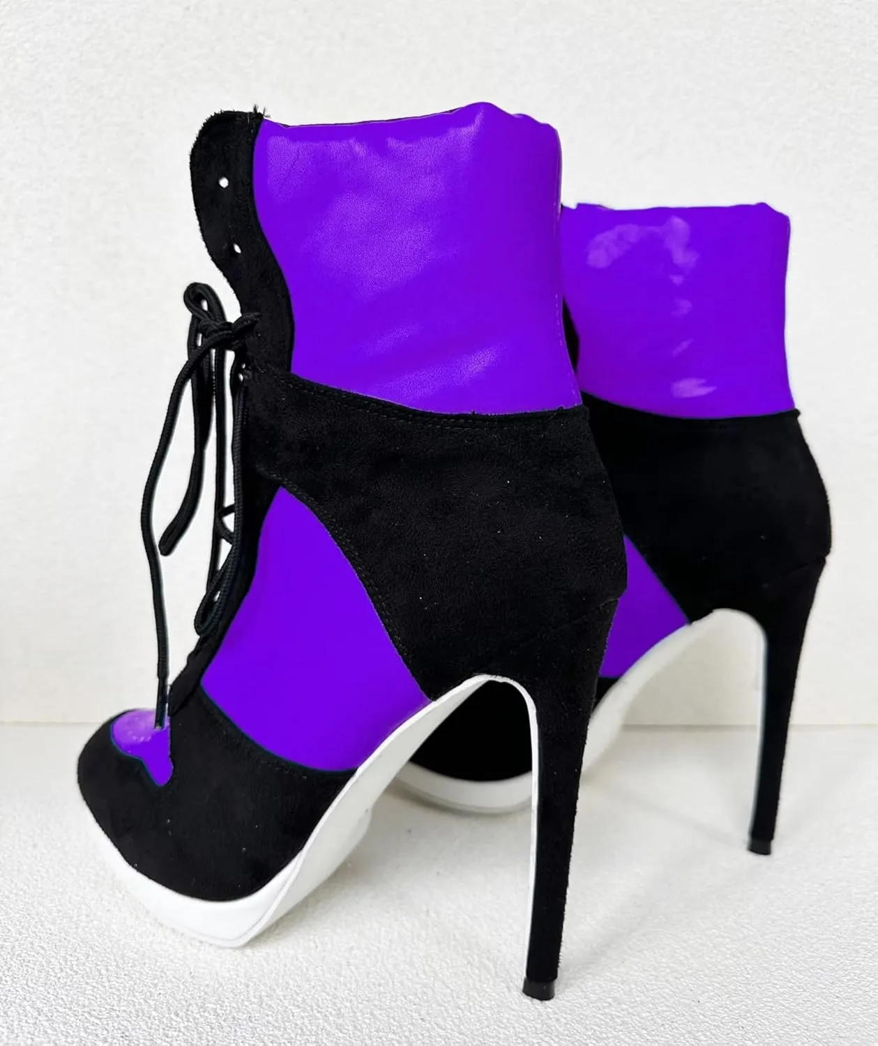 Frankie Hsu Stiletto Sport Basketball High Heeled Ankle Boots, Black Suede Classic White Sneaker Bootie, Big Size Fashion Designer Shoes For Women Men