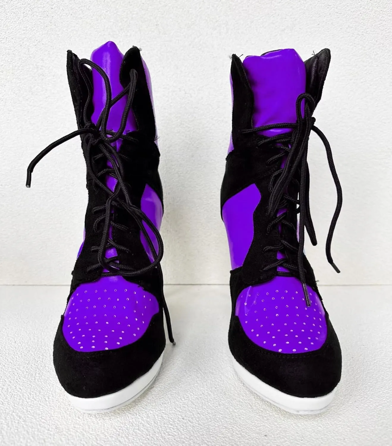 Frankie Hsu Stiletto Sport Basketball High Heeled Ankle Boots, Black Suede Classic White Sneaker Bootie, Big Size Fashion Designer Shoes For Women Men