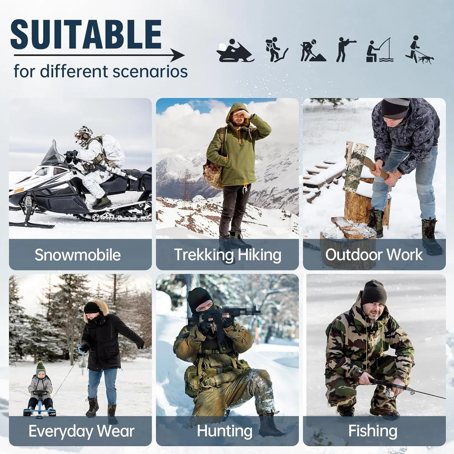 FREE SOLDIER Snow Boots for Men Winter Waterproof Non-slip Flock Outdoor Hiking Work Boots