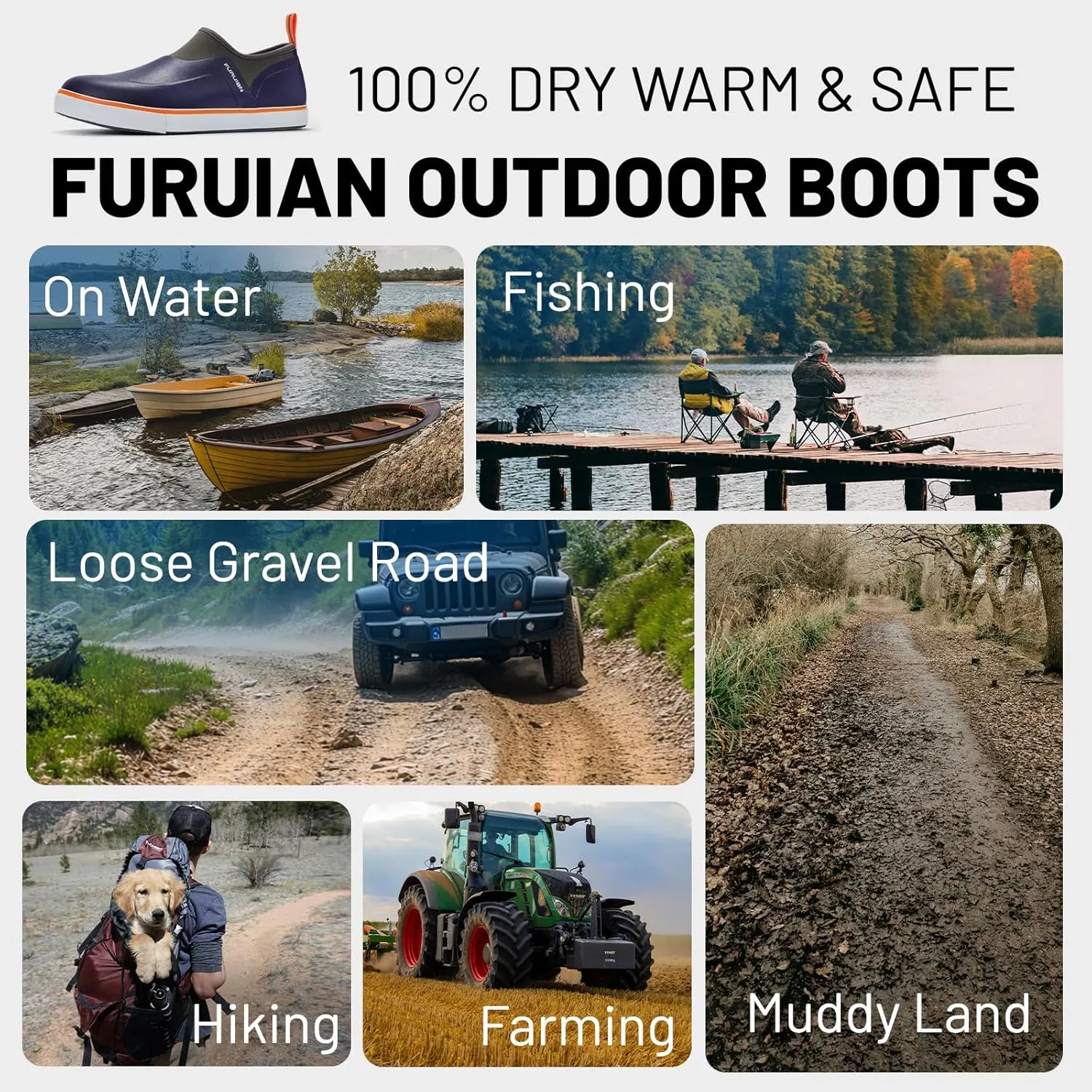 Furuian Deck Shoes Men's Short Rain Boots Waterproof Shoes Rubber Deck Boots Lightweight Fishing Rain Shoes Non-slip Fishing Boots for Gardening Outdoor Mud Walking