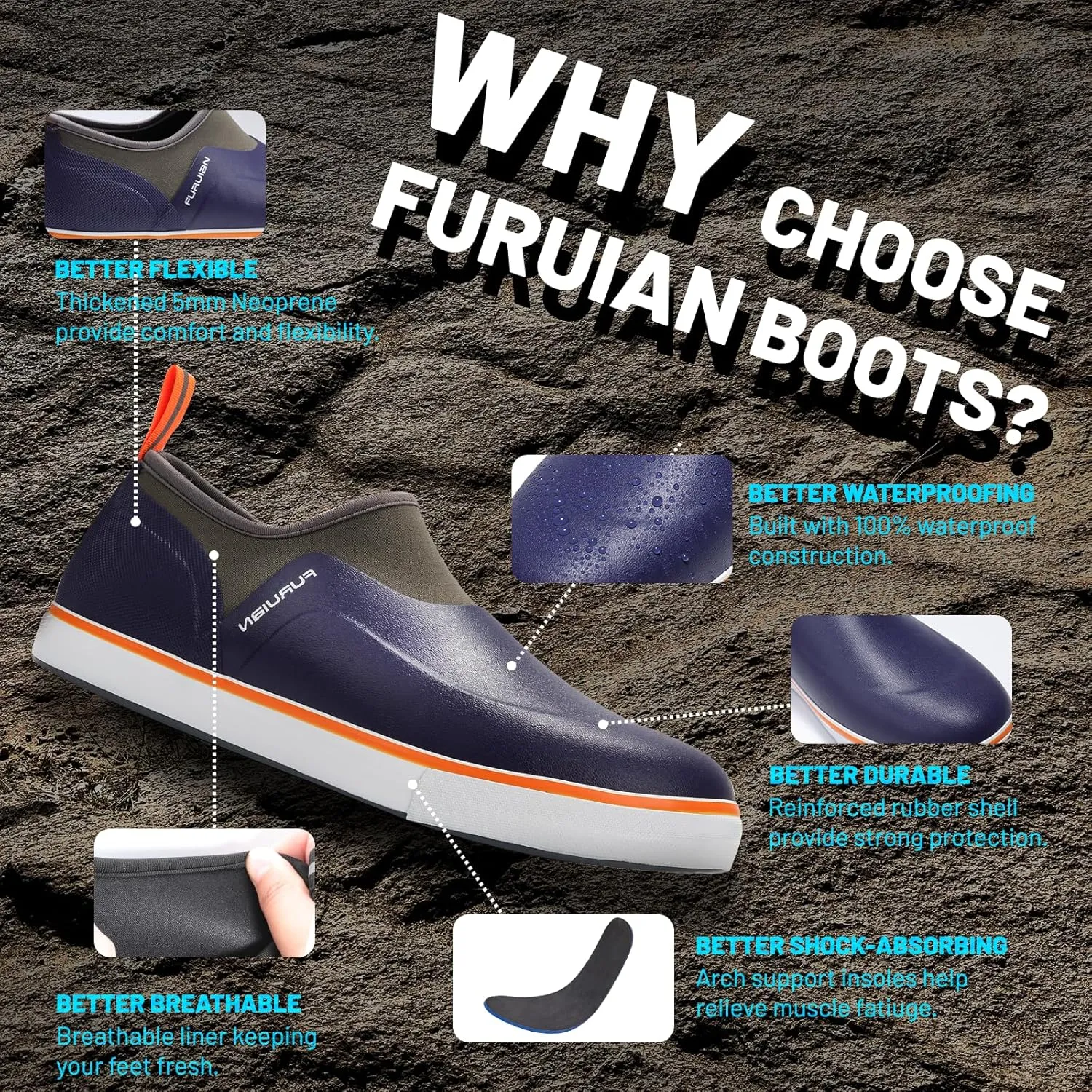 Furuian Deck Shoes Men's Short Rain Boots Waterproof Shoes Rubber Deck Boots Lightweight Fishing Rain Shoes Non-slip Fishing Boots for Gardening Outdoor Mud Walking