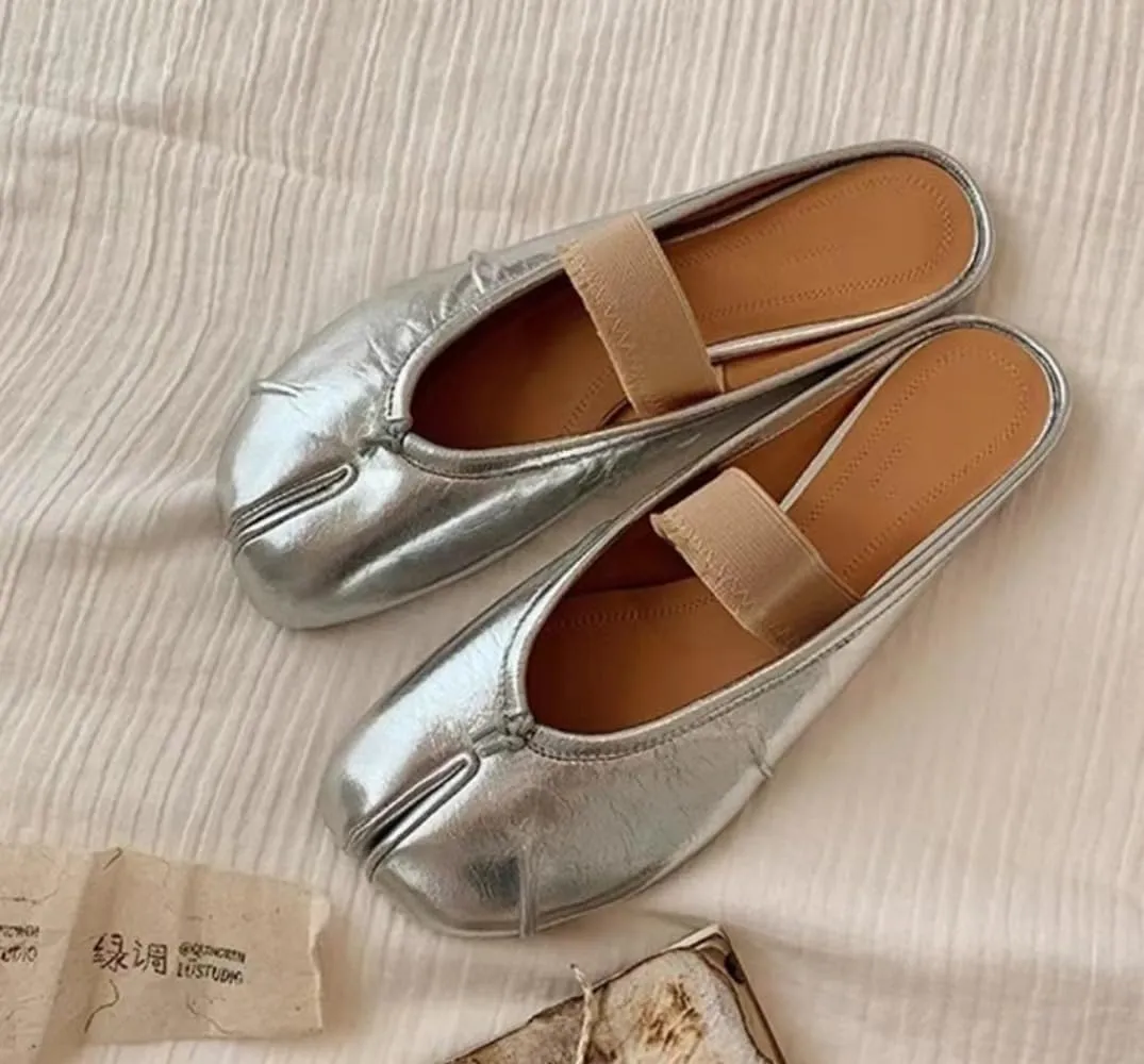 Geerta Tabi Shoes Split Toes Mules Women Cute Y2K Retro Trendy Non Slip Backless Slip on Wide Round Toes Dress Slippers Comfort Wear Shoes House Indoor Outdoor Vacation