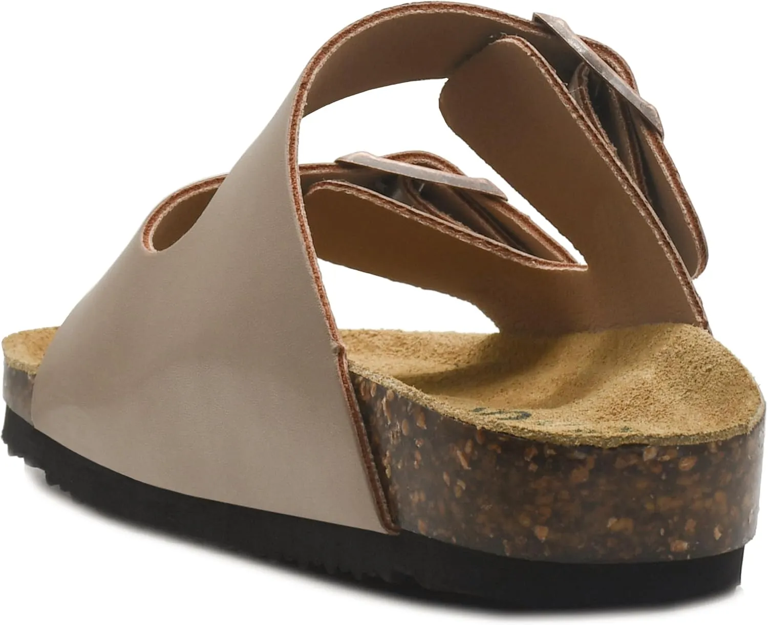 Genuine Leather Cork Footbed Sandals with Arch Support Women Men's Flat Slip Slippers with Adjustable Double Buckle Beach Sandal Memory Foam Slides Open Toe Slipper for Summer Vacation