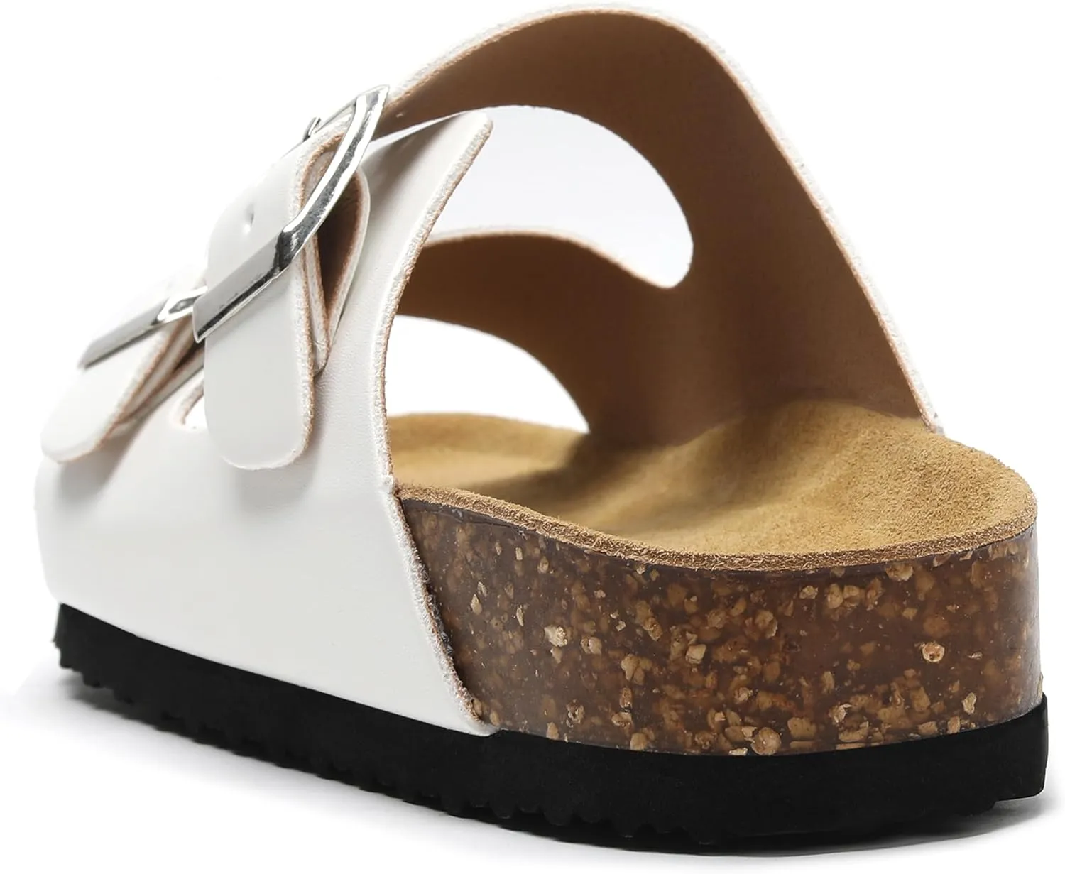 Genuine Leather Cork Footbed Sandals with Arch Support Women Men's Flat Slip Slippers with Adjustable Double Buckle Beach Sandal Memory Foam Slides Open Toe Slipper for Summer Vacation