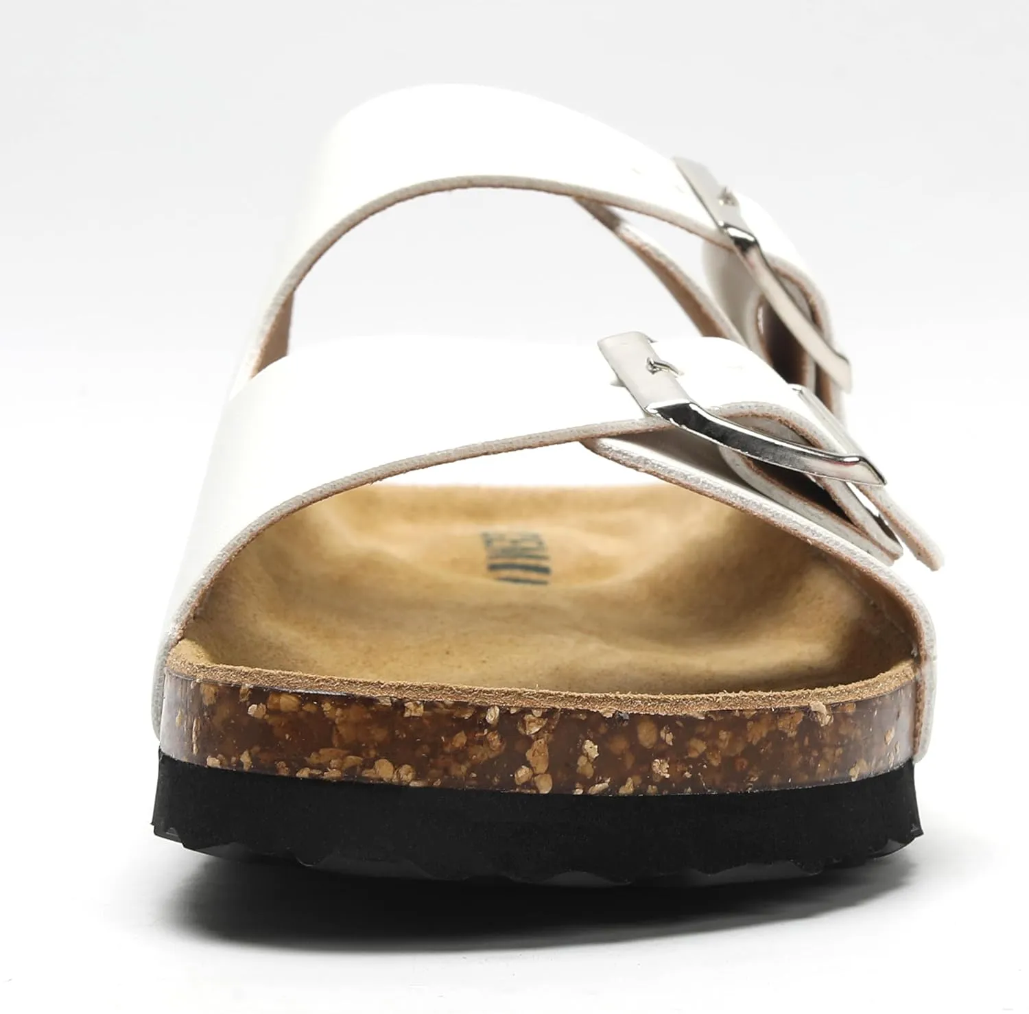 Genuine Leather Cork Footbed Sandals with Arch Support Women Men's Flat Slip Slippers with Adjustable Double Buckle Beach Sandal Memory Foam Slides Open Toe Slipper for Summer Vacation