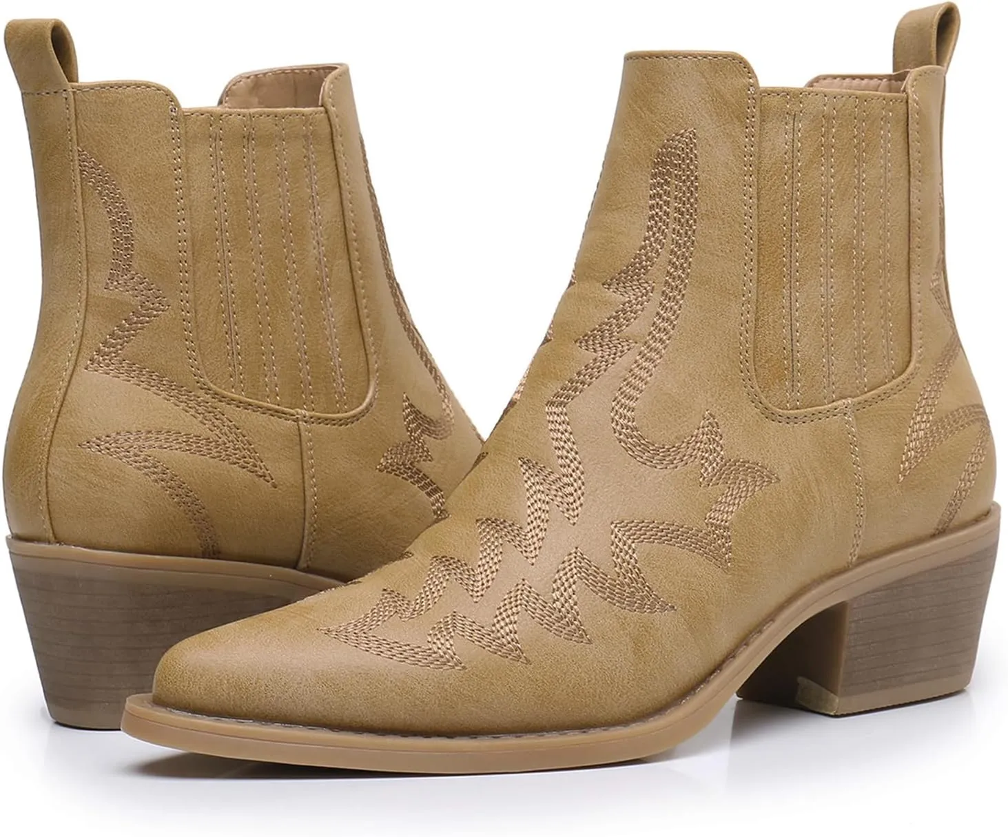 GLOBALWIN Cowboy Boots For Women Pointed Toe Pull On Chelsea Ankle Booties The Western Cowgirl Boots