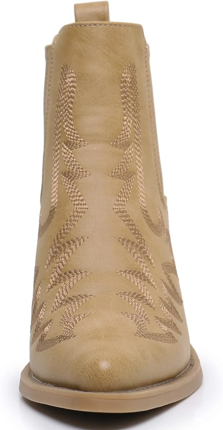 GLOBALWIN Cowboy Boots For Women Pointed Toe Pull On Chelsea Ankle Booties The Western Cowgirl Boots