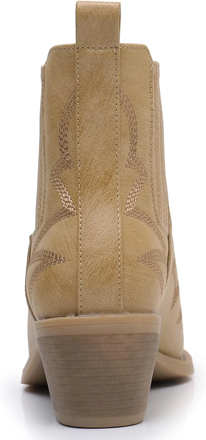 GLOBALWIN Cowboy Boots For Women Pointed Toe Pull On Chelsea Ankle Booties The Western Cowgirl Boots