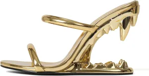 Goiphrri Wedge Sandals for Women Strappy Heels Round Open Toe Heels Metallic Shark Tiger Teeth heeled Sandals Flip Flops Thong Womens Mules Slip on Party Dress Wedding Ceremony