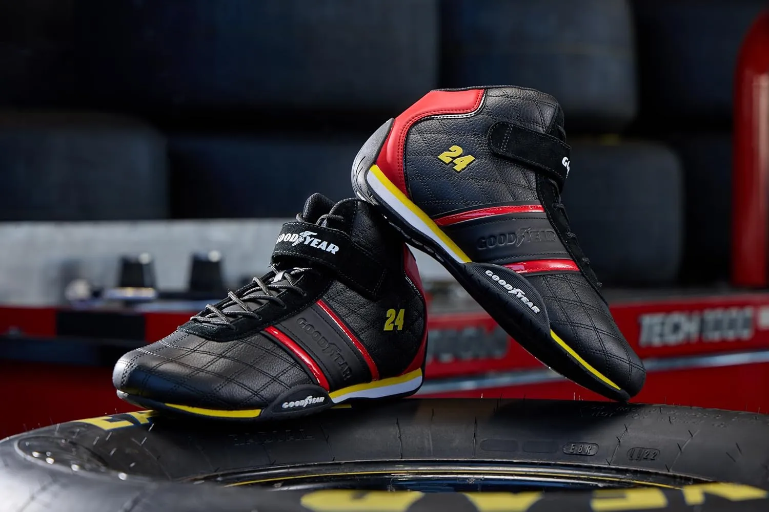Goodyear Racing Mens Driving Sneakers Hendrick Motorsports Accelerate High Top Athletic Leather Racing Shoes for Adults Performance Footwear with Non-Slip EVA Rubber Soles
