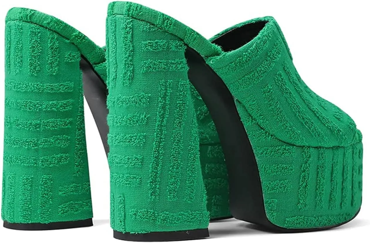 Goolita Summer Chunky Heel Platform Sandals For Women Suede Open Toe Slip on Heeled Sandals Sexy Backless Mule Heeled Slides