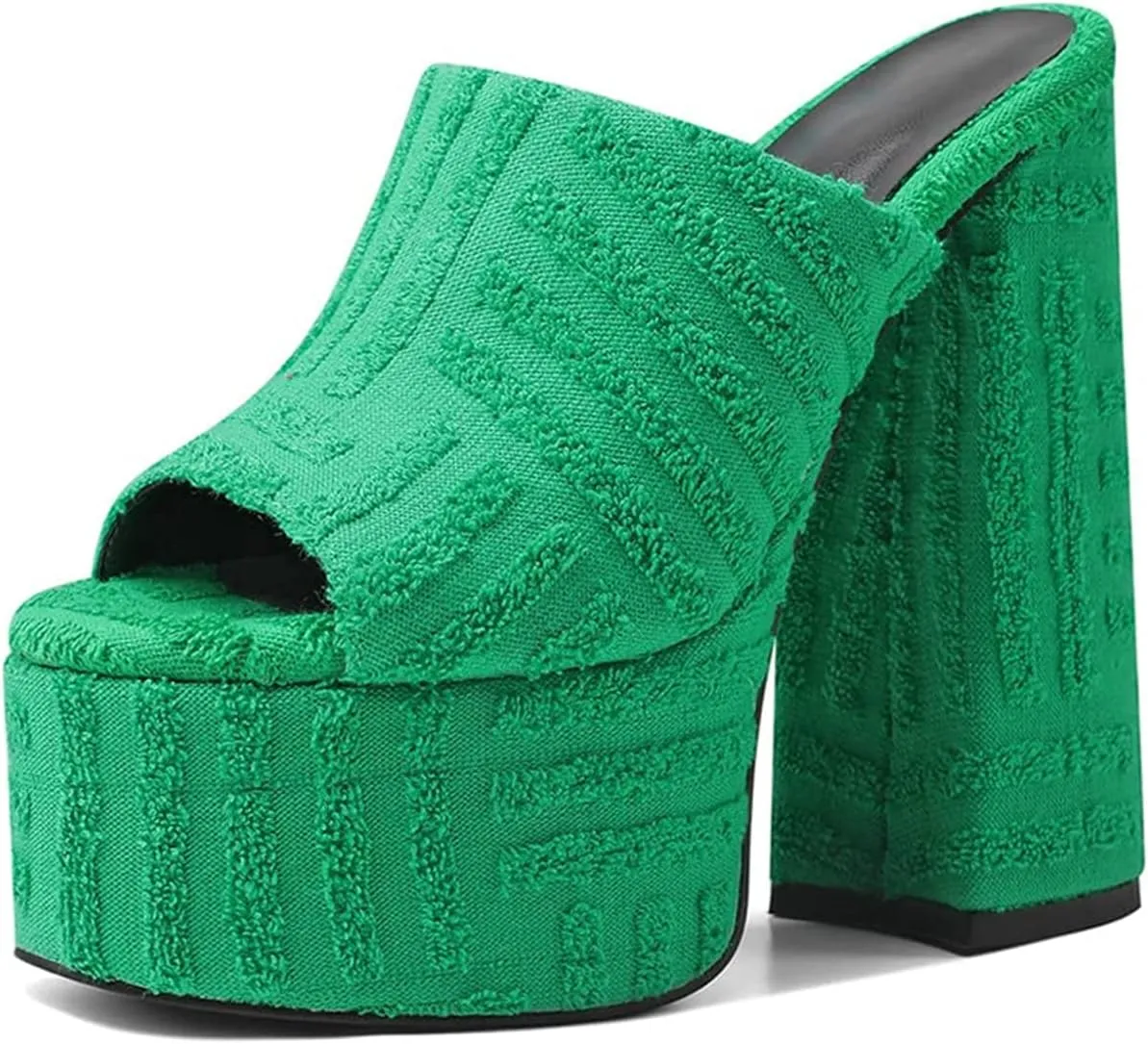 Goolita Summer Chunky Heel Platform Sandals For Women Suede Open Toe Slip on Heeled Sandals Sexy Backless Mule Heeled Slides