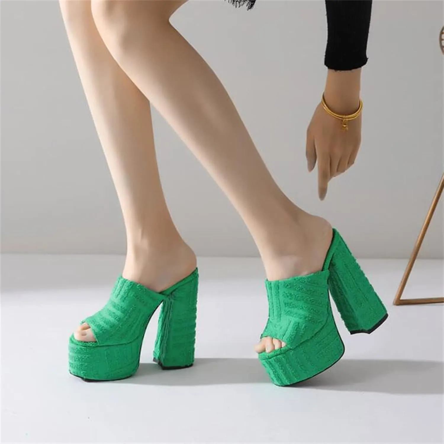 Goolita Summer Chunky Heel Platform Sandals For Women Suede Open Toe Slip on Heeled Sandals Sexy Backless Mule Heeled Slides