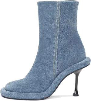 Goolita Women's Denim Knee-High Boots, Black, Stiletto Heel, Zip Closure, Gothic, Casual, Party, Dating, All Seasons