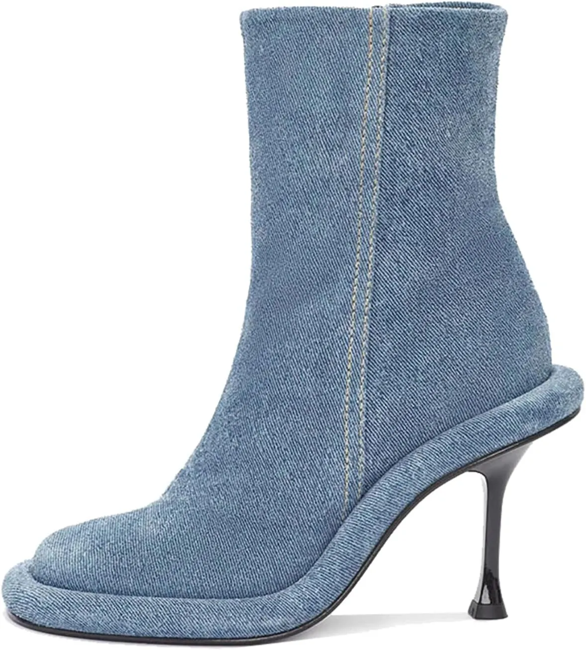 Goolita Women's Denim Knee-High Boots, Black, Stiletto Heel, Zip Closure, Gothic, Casual, Party, Dating, All Seasons