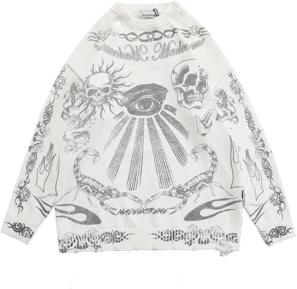 Gothic Dark Harajuku Sweater - Sportswear Casual Trend Head Print Thermal Street Hip Hop
