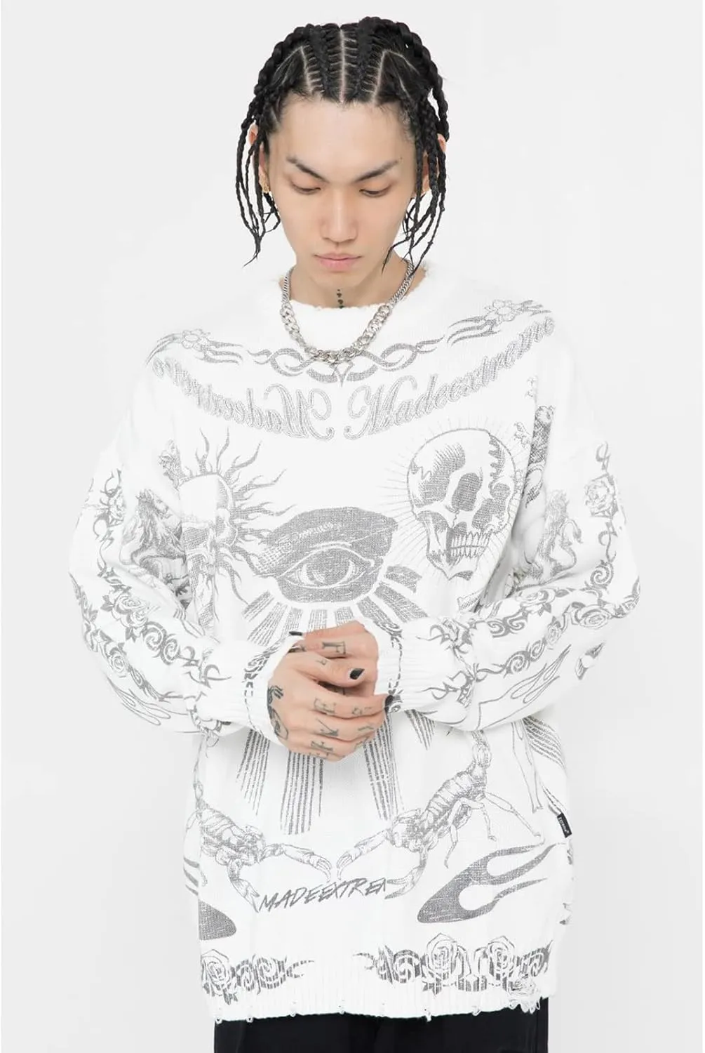 Gothic Dark Harajuku Sweater - Sportswear Casual Trend Head Print Thermal Street Hip Hop