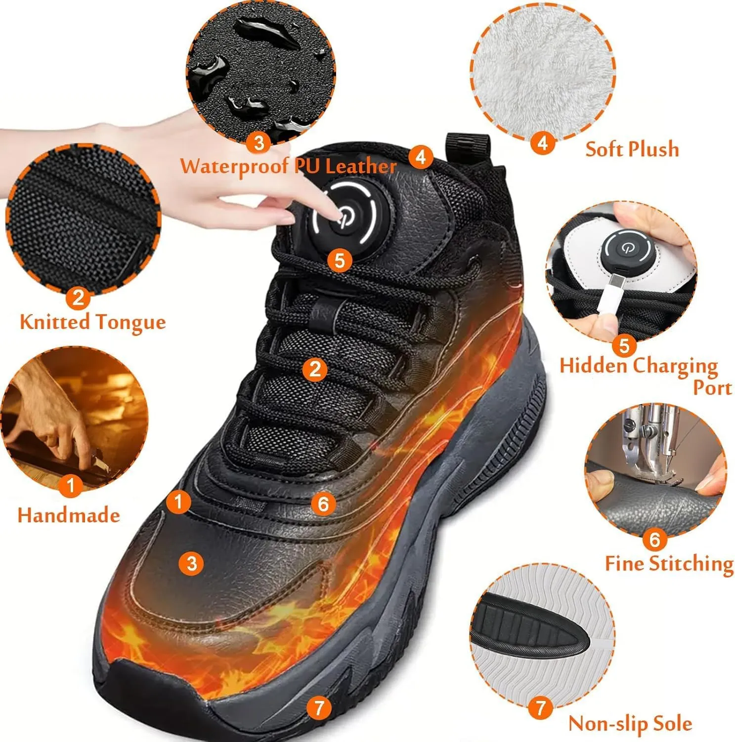 Heated Boots for Men Women Winter Waterproof Warm Snow Boots Rechargeable Electric Heating Boots Foot Warmers
