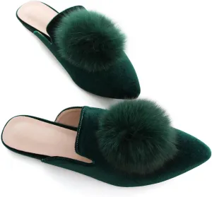 Hee grand Women's Mules Bowknot Suede Comfortable Slip On Flats Closed Pointed Toe Backless Loafers Mules for Women