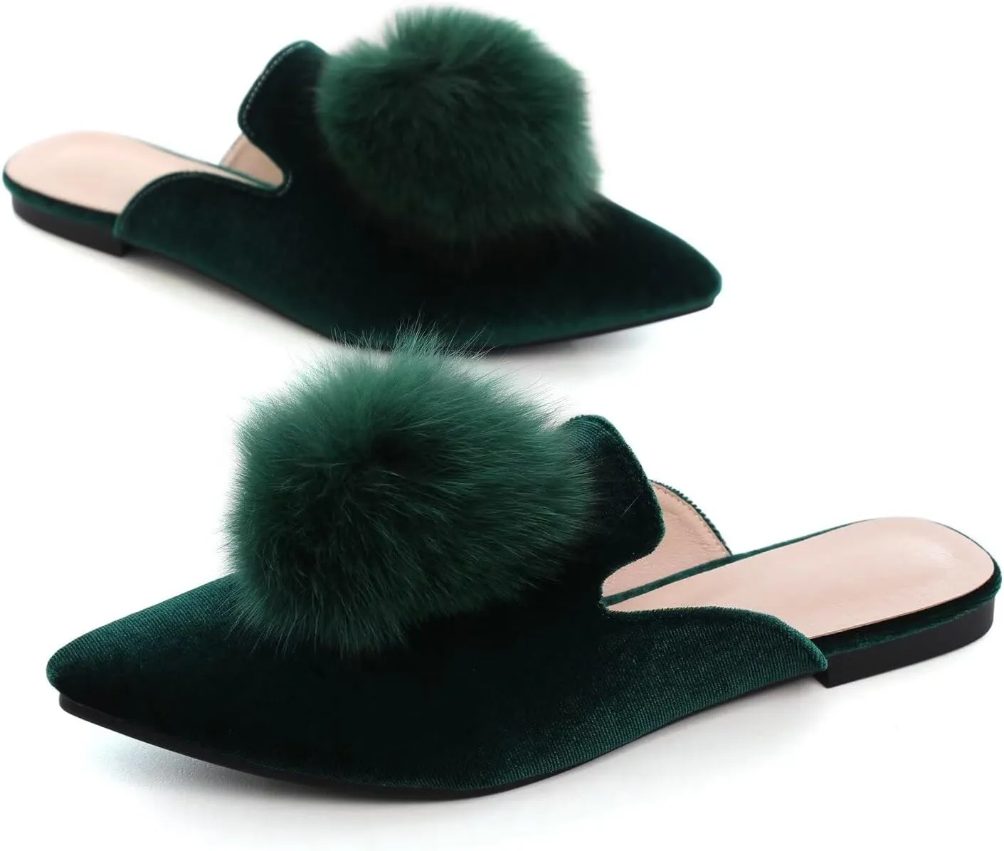 Hee grand Women's Mules Bowknot Suede Comfortable Slip On Flats Closed Pointed Toe Backless Loafers Mules for Women