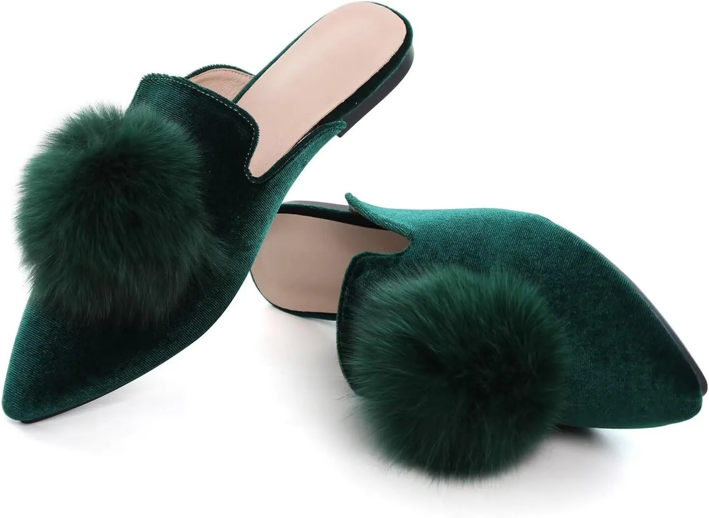 Hee grand Women's Mules Bowknot Suede Comfortable Slip On Flats Closed Pointed Toe Backless Loafers Mules for Women