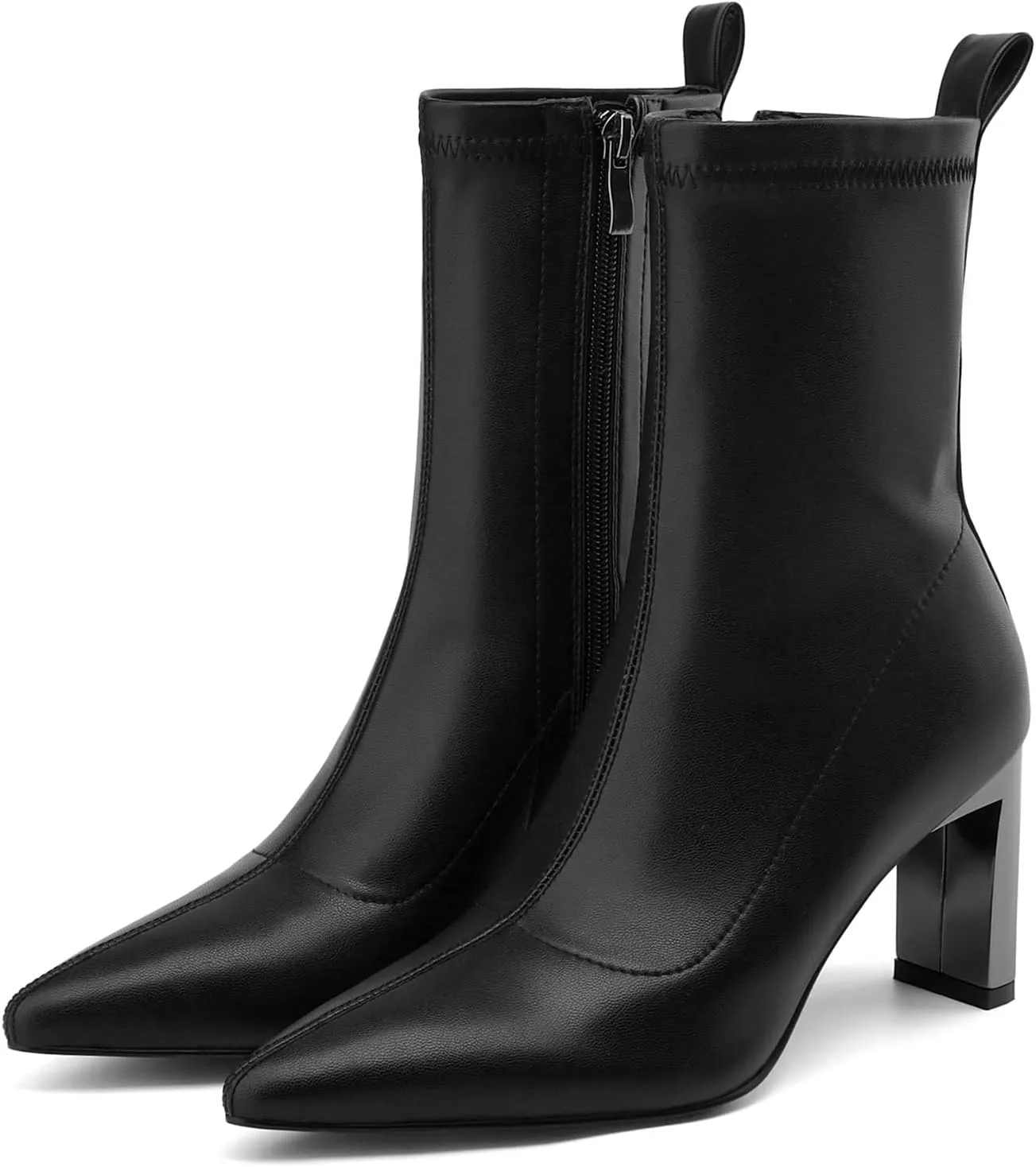 Heeled Booties Pointy Toe Boots for Women Black Ankle Booties High Heel Boots Stretch Boots with Heels for Women