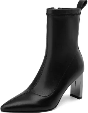 Heeled Booties Pointy Toe Boots for Women Black Ankle Booties High Heel Boots Stretch Boots with Heels for Women