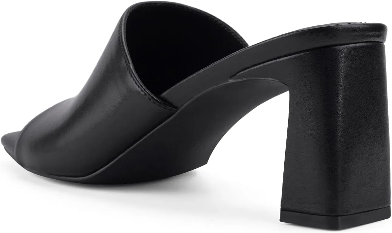 Heeled Sandals for Women Square Open Toe Heeled Mules Chunky Block High Heel Slip On Slides