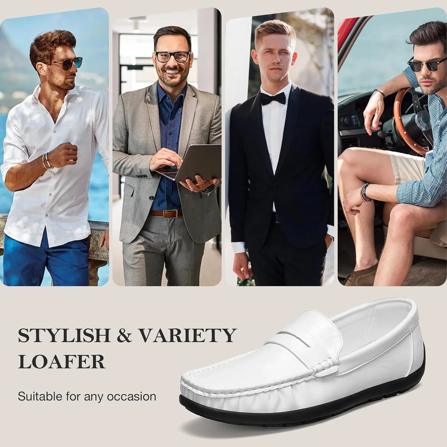 HEEZ Men's Loafers Slip On Dress Shoes Penny Loafers Leather Casual Driving Boat Shoes for Men