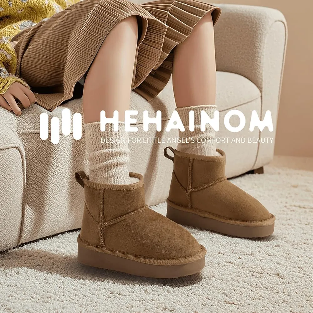 Hehainom Girls Boys Snow Boots Faux Fur Lined Warm Shoes for Toddler Little Big Kid Winter Ankle Boots