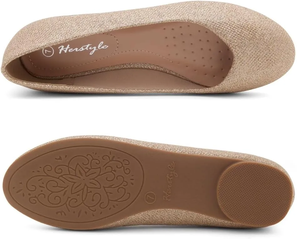 Herstyle Ever Memory Women's Ballet Flats Dressy Flat Shoes Almond Toe Ballerina Comfortable Slip-On Casual Flats for Daily Wear Work Office and Party