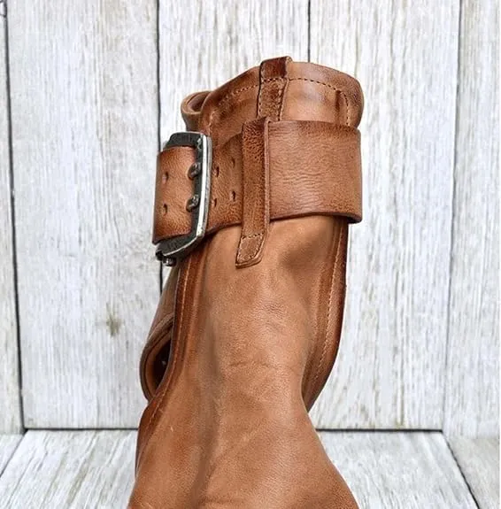 High Top Platform Sandals for Women Vintage Casual Fish Mouth Open Toe Buckle Hollow Chunky Wedge Booties Comfy Wedge Heel Roman Sandals (Brown,8)