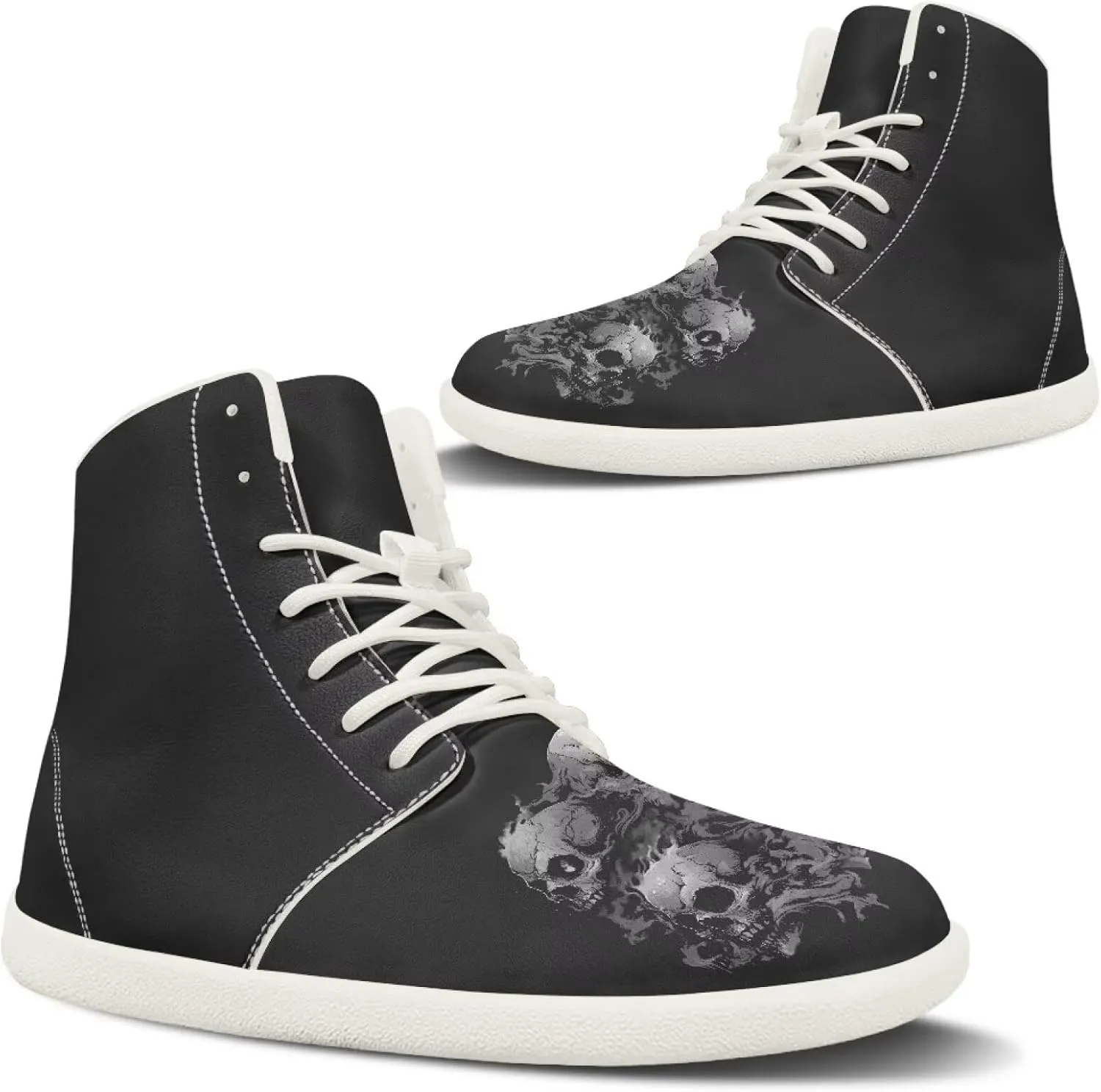 High Top Sneakers for Women Canvas Shoes Comfortable Flat Sneakers Casual Lace Up PU Leather White Sole