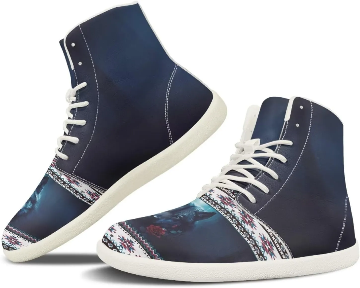 High Top Sneakers for Women Canvas Shoes Comfortable Flat Sneakers Casual Lace Up PU Leather White Sole