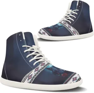 High Top Sneakers for Women Canvas Shoes Comfortable Flat Sneakers Casual Lace Up PU Leather White Sole