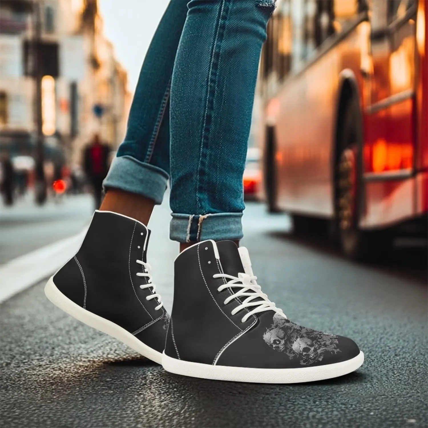 High Top Sneakers for Women Canvas Shoes Comfortable Flat Sneakers Casual Lace Up PU Leather White Sole