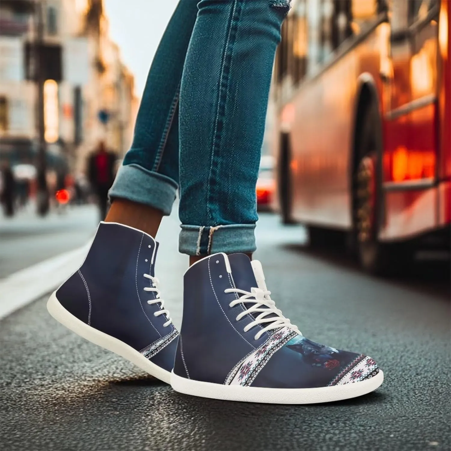 High Top Sneakers for Women Canvas Shoes Comfortable Flat Sneakers Casual Lace Up PU Leather White Sole
