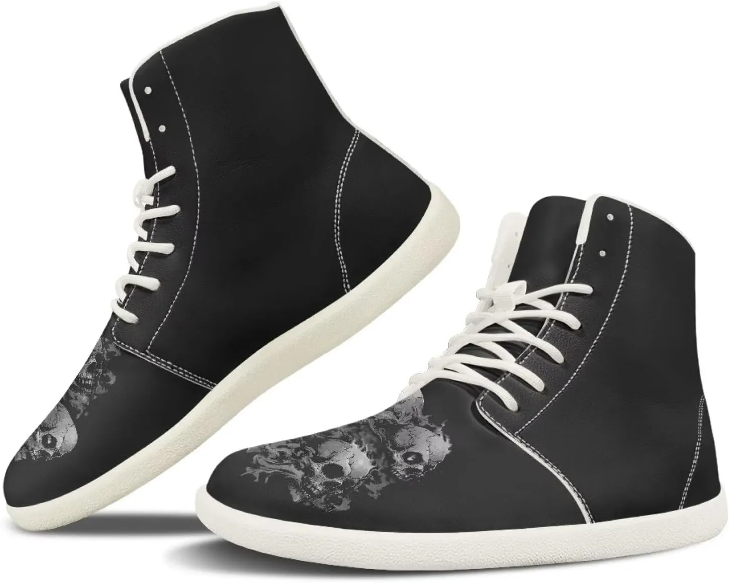 High Top Sneakers for Women Canvas Shoes Comfortable Flat Sneakers Casual Lace Up PU Leather White Sole