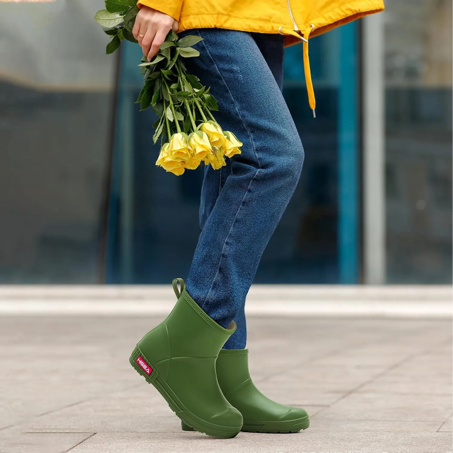 HISEA Women's Short Chelsea Boots Ankle Rubber Rain Boots for Garden Waterproof
