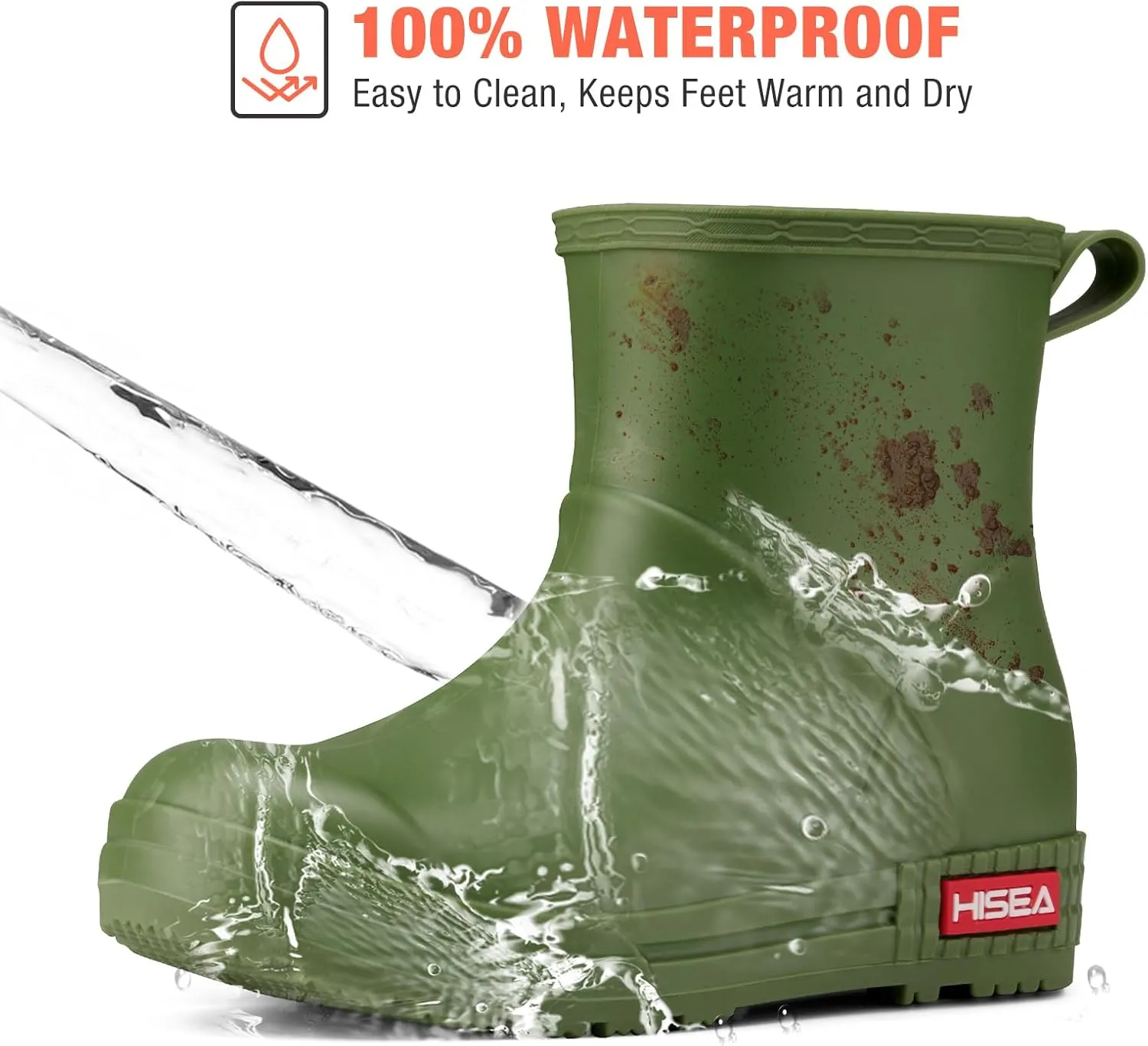HISEA Women's Short Chelsea Boots Ankle Rubber Rain Boots for Garden Waterproof