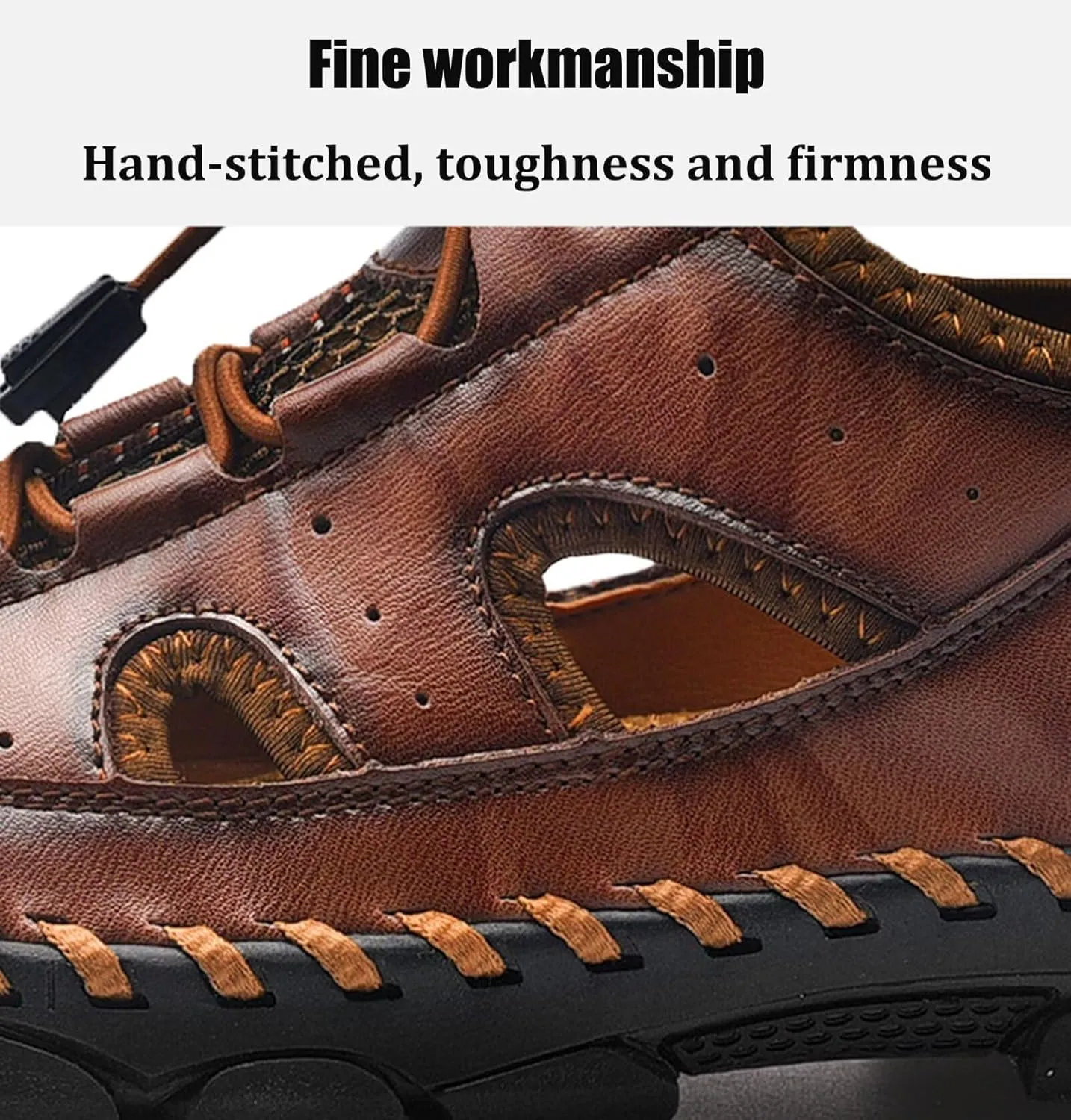 HNVAVQ Mens Leather Closed Toe Fisherman Shoes Outdoor Walking Sandals Casual Beach Summer Shoes