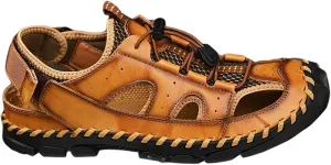 HNVAVQ Mens Leather Closed Toe Fisherman Shoes Outdoor Walking Sandals Casual Beach Summer Shoes