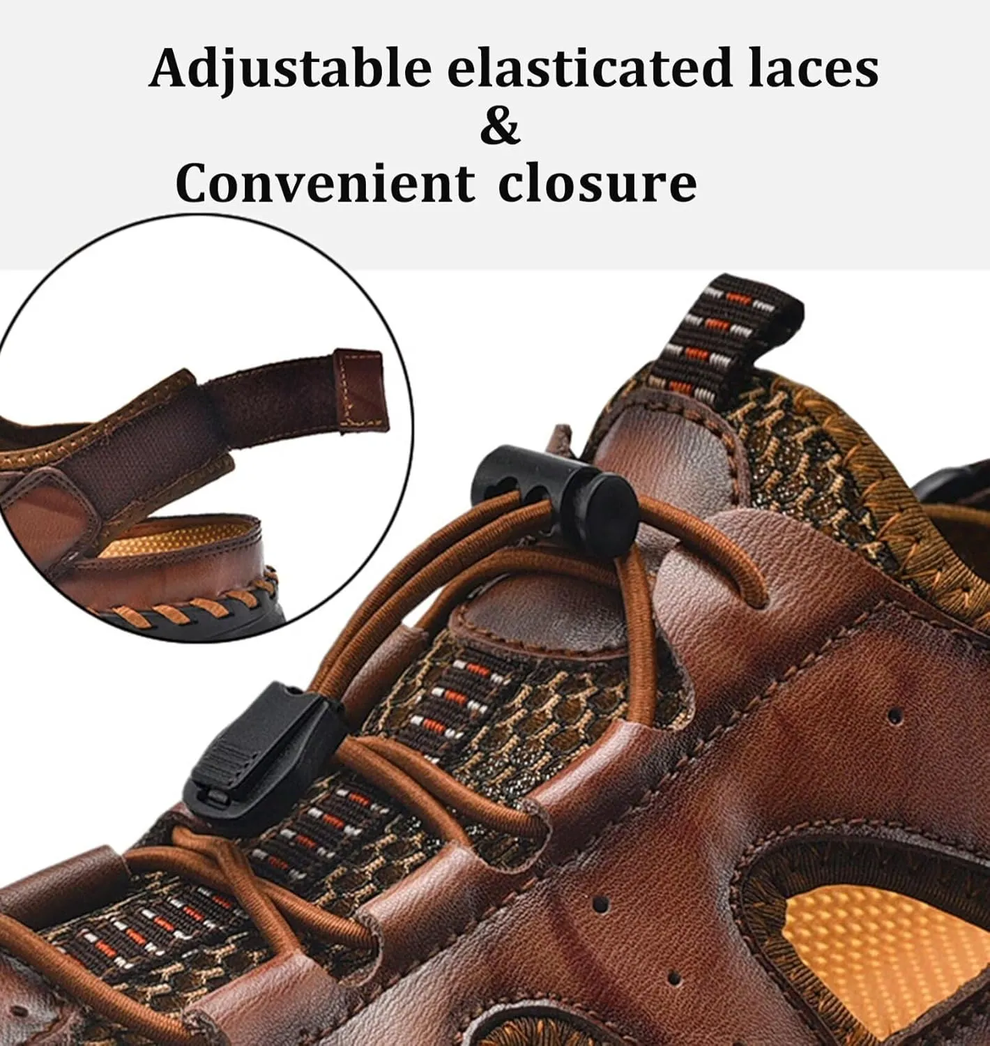 HNVAVQ Mens Leather Closed Toe Fisherman Shoes Outdoor Walking Sandals Casual Beach Summer Shoes