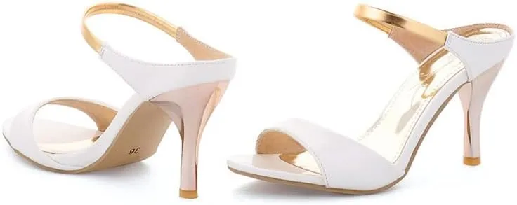 HuangTaiJi Qing Women's Sexy Slingbacks Heeled Sandals Fashion Summer Pumps Open Toe Thin Heels Slip-on Mules Double Band Pumps