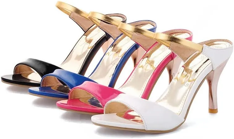HuangTaiJi Qing Women's Sexy Slingbacks Heeled Sandals Fashion Summer Pumps Open Toe Thin Heels Slip-on Mules Double Band Pumps