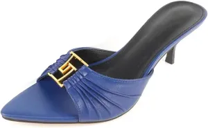 Huntarry Womens Kitten Heels Mules with Pointed Peep Toe Slip On Heeled Sandals Faux Leather Comfort Shoes