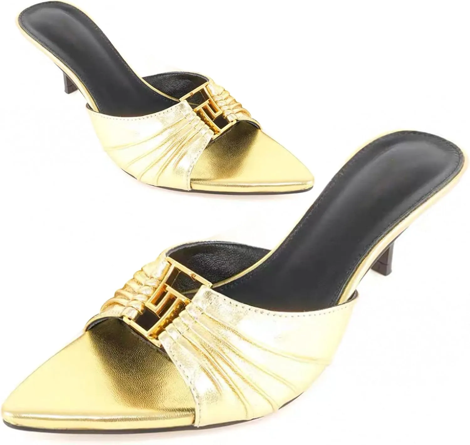 Huntarry Womens Kitten Heels Mules with Pointed Peep Toe Slip On Heeled Sandals Faux Leather Comfort Shoes